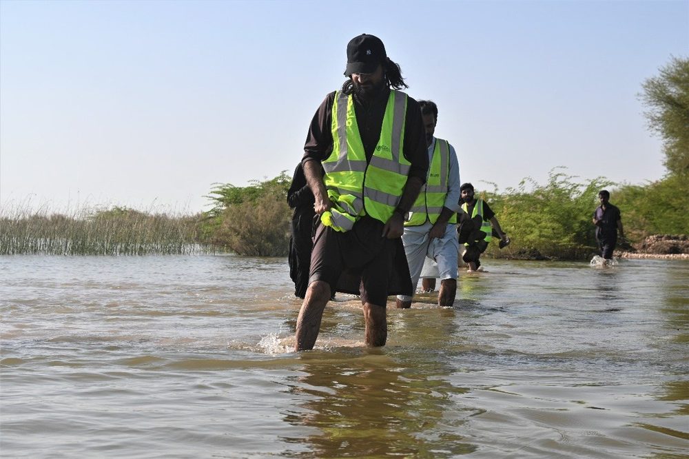 A CDRS team member working in the flood zone