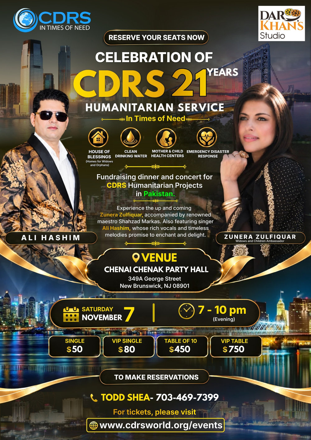 Flyer for the CDRS 21 years celebration at Chai Chenak in New Brunswick, New Jersey
