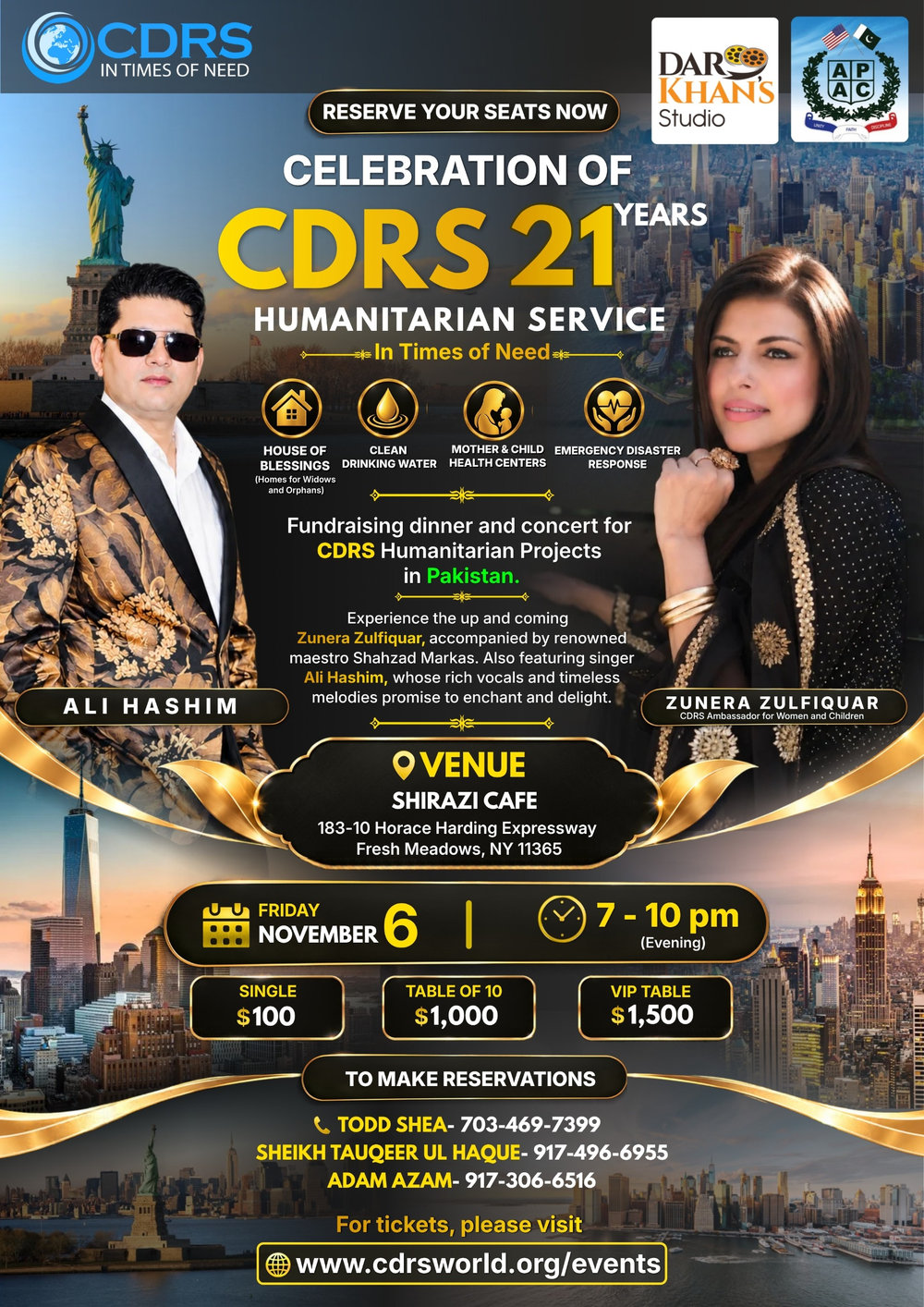 Flyer for the CDRS 21 years celebration at Shirazi Cafe in Fresh Meadows, New York